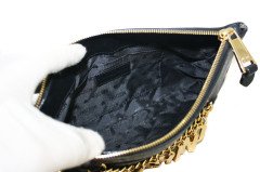 MOSCHINO Black Quilted Logo Chain Clutch