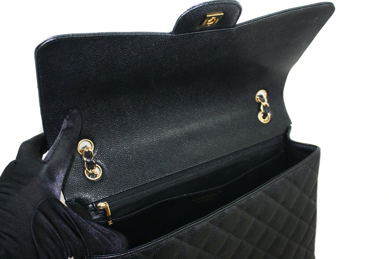 CHANEL Black Quilted Caviar Maxi Jumbo Single Flap SOLD ITEMS Orijinal kinci El Luks bernaboutique