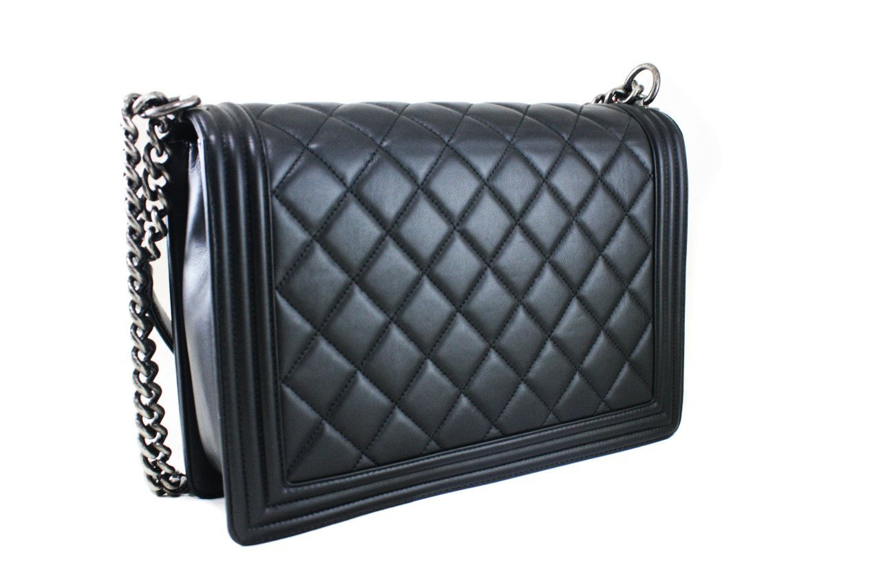 CHANEL Large Black Lambskin Quilted Large Boy Bag SOLD ITEMS Orijinal kinci El Luks bernaboutique