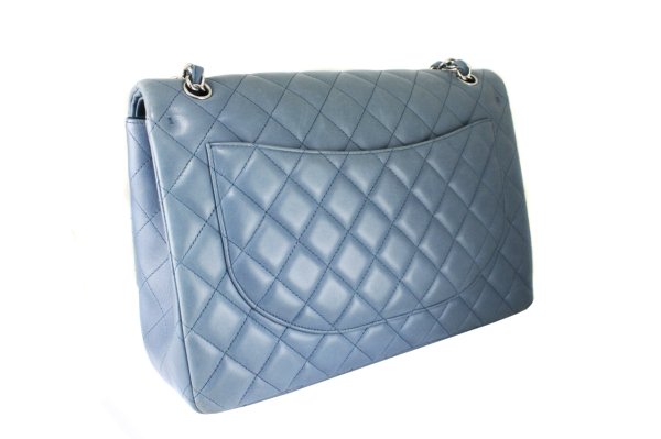 CHANEL Blue Lambskin Quilted Maxi Jumbo Double Flap