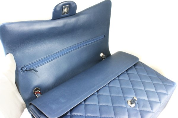 CHANEL Blue Lambskin Quilted Maxi Jumbo Double Flap