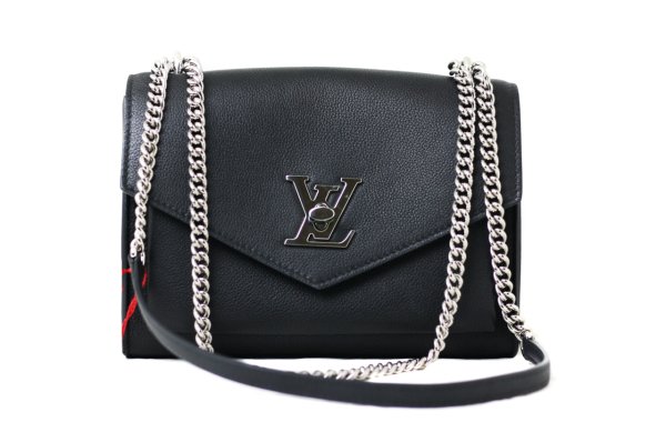 LOUIS VUITTON Black Pebbled Leather Mylockme BB Bag