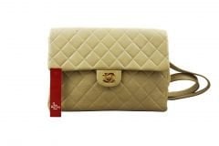 CHANEL Vintage Beige Lambskin Quilted Flap Backpack