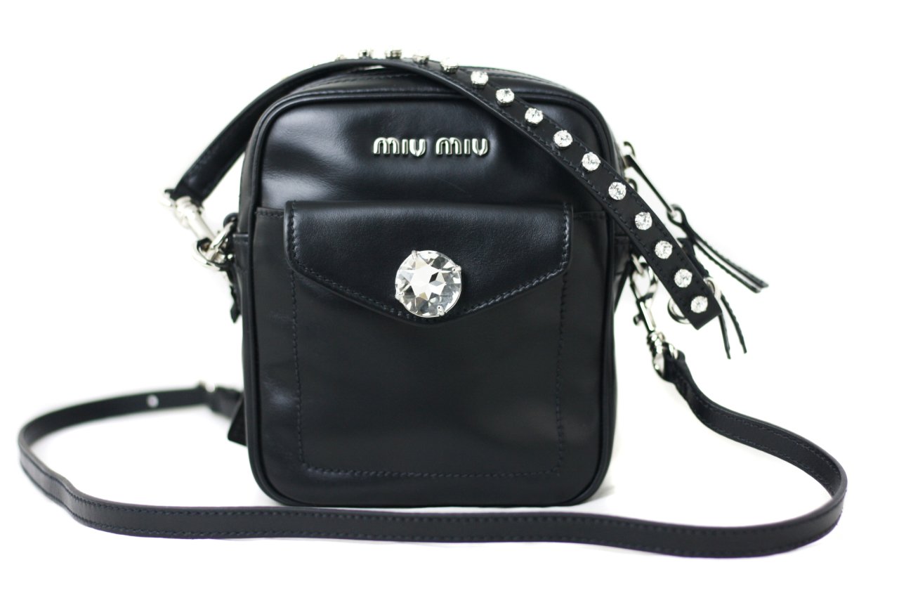 MIU MIU Black Crystal Bandoleer Bag
