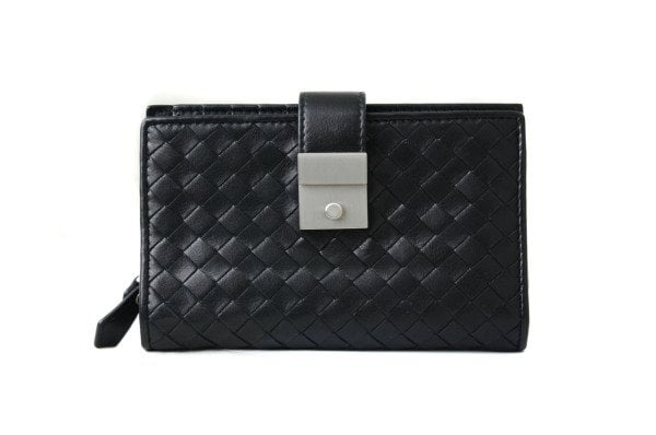 BOTTEGA VENETA Black Woven French Wallet