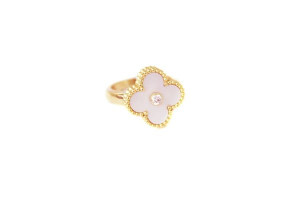 VAN CLEEF & ARPELS 18K Rose Gold Diamond Vintage Alhambra Ring 50