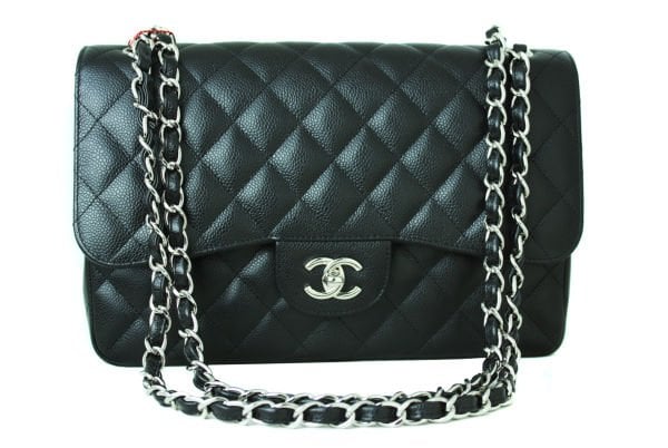 CHANEL Black Caviar Quilted Jumbo Classic Double Flap SHW