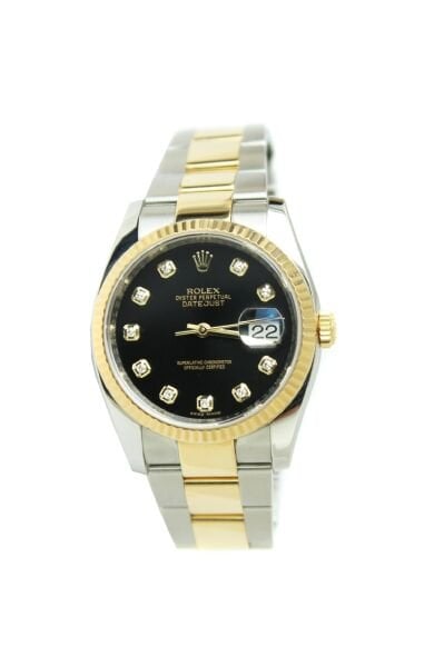 ROLEX 18k Yellow Gold-Steel Datejust 36mm Black Diamond Dial