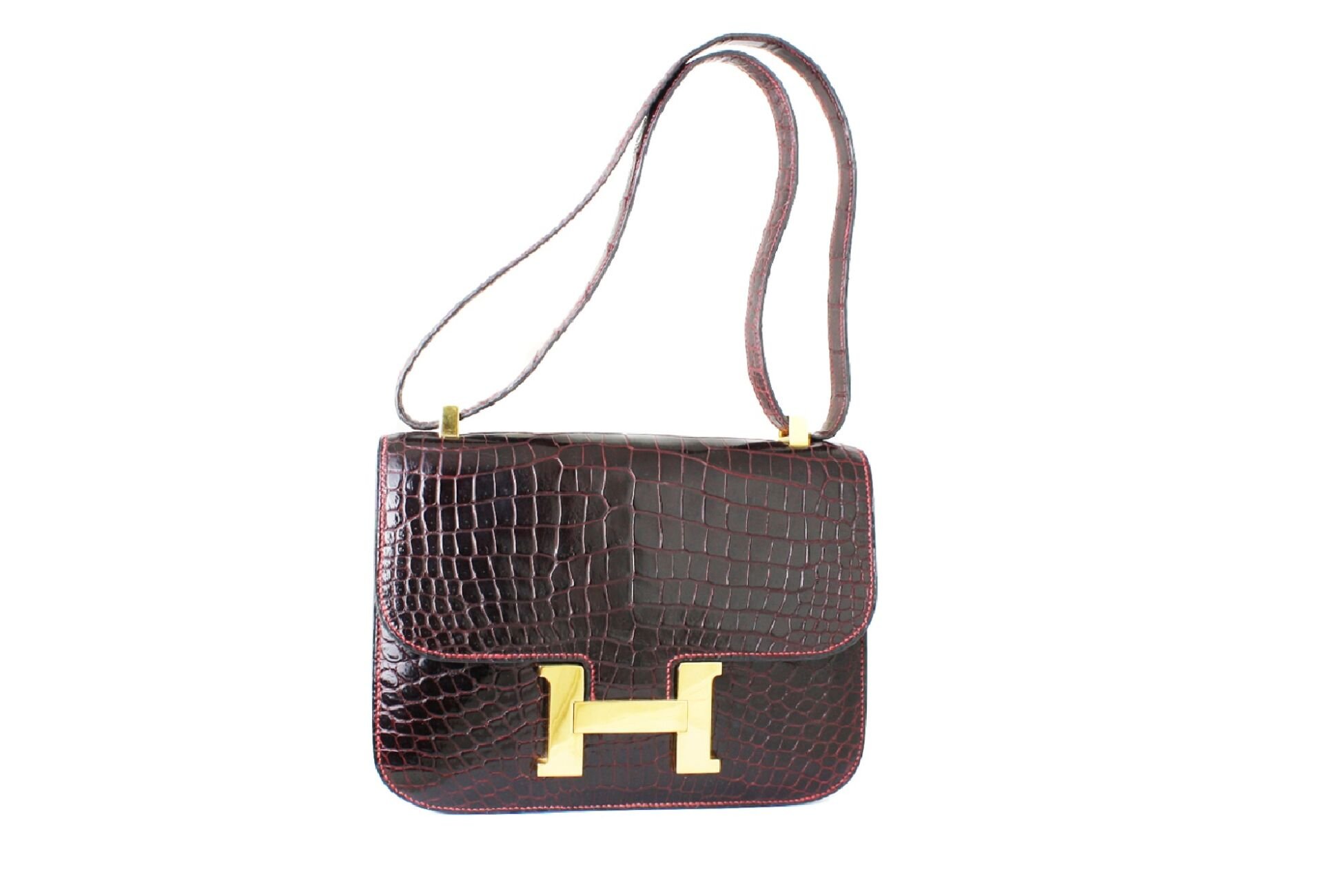 Hermès Vintage Constance 23 Crocodile Porosus Rouge H GHW