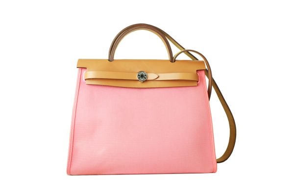 HERMES Vache Hunter Toile Herbag Zip 31 PM Rose Azalee Natural