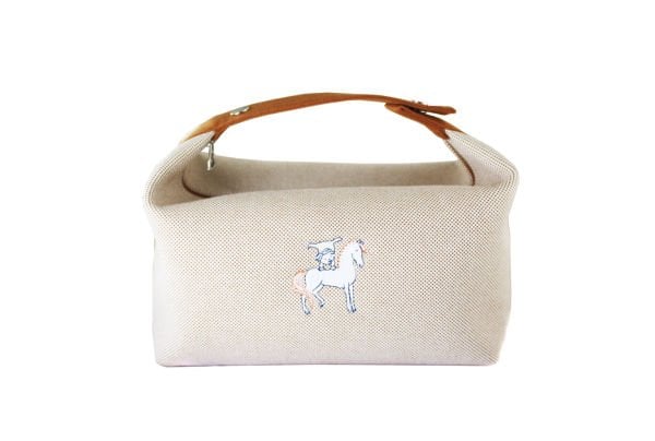 HERMES Canvas Large Bride-A-Brac Cabriole Case Biscuit