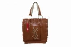 YVES SAINT LAURENT Leather YSL Logo Shoulder Shopping Tote