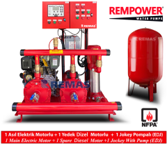 Rempower 10 HP Dizel Motorlu ve Star Elektrik Motorlu Yangınla Mücadele Pompası Hidrofor Fire Pump