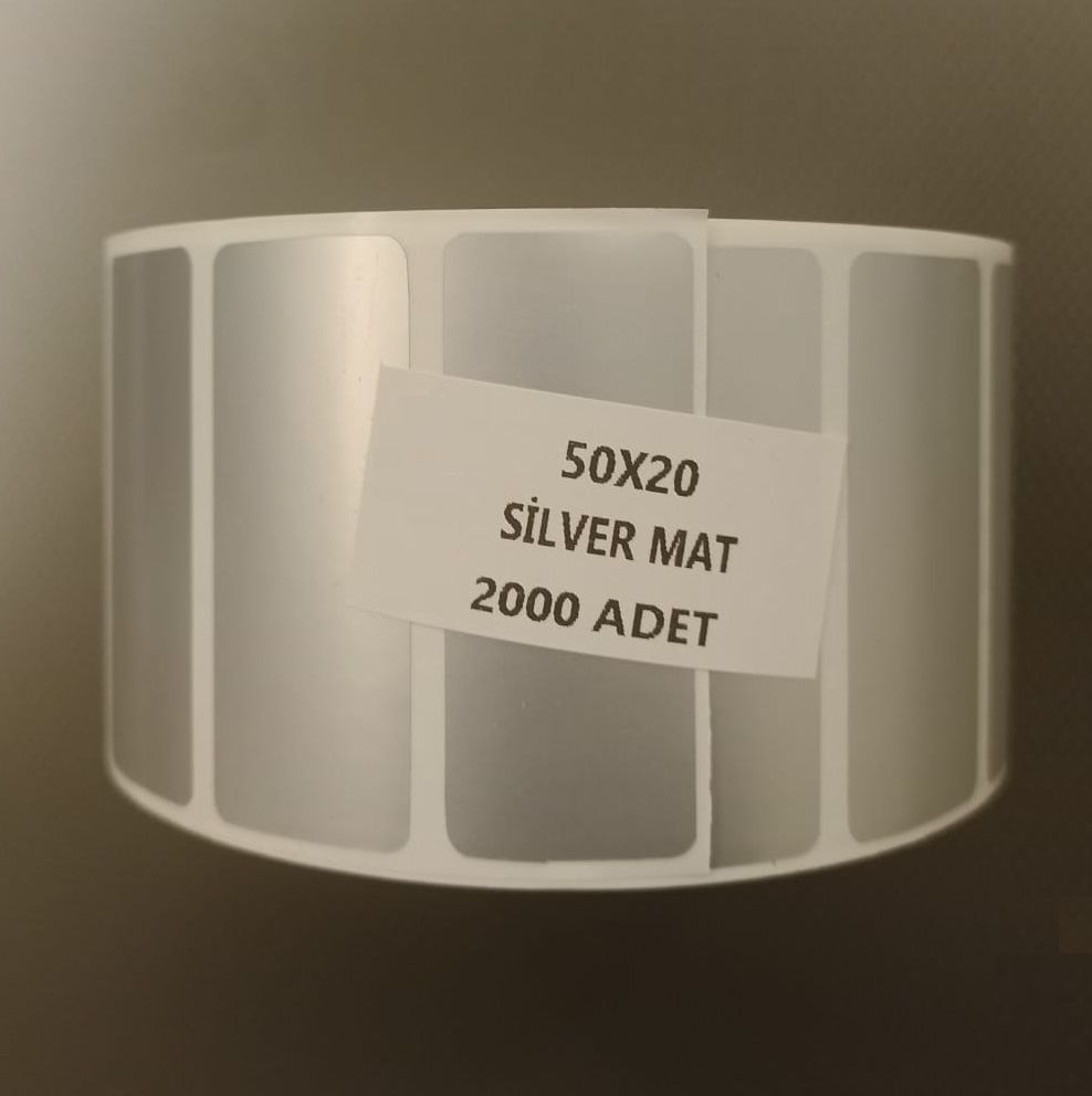 50 x 20 mm Silver Mat Etiket
