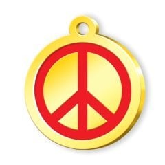 24 Ayar Altın Kaplama Mineli Seri Dünya Barışı Desenli Künye - Kırmızı