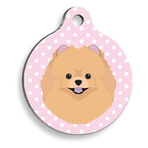 Pet Tag Art Pembe Puantiyeli Pomeranian Yuvarlak Köpek Künyesi