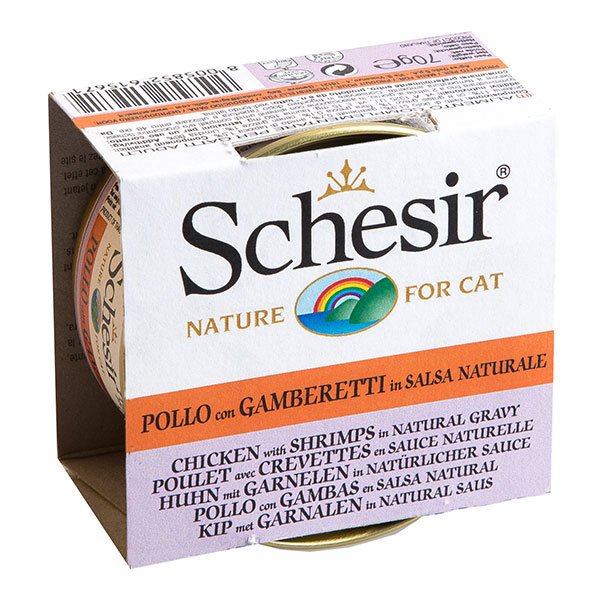 Schesir Suyunda Pişmiş Tavuklu Karidesli Konserve Kedi Maması 70 Gr