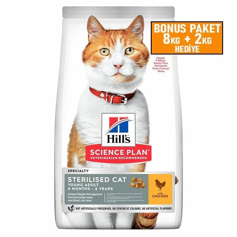 Hills Sterilised Tavuklu Kısırlaştırılmış Kedi Maması 8 + 2 kg