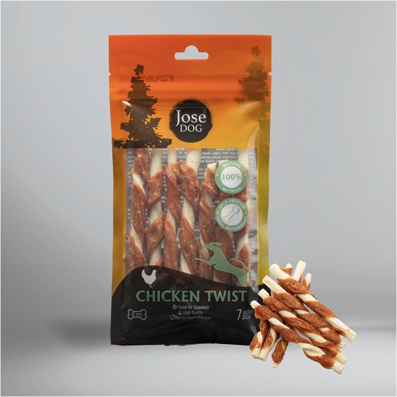 Jose Dog Chicken Twist 12 Cm 7 li Et Sargı Burgu Çubuk