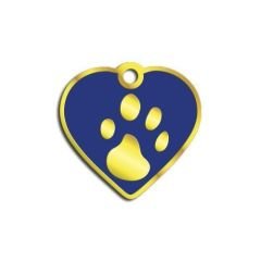Dalis Pet Tag - Kalp Şeklinde 24 Ayar Altın Kaplama  Küçük Köpek ve Kedi Künyesi (Lacivert)