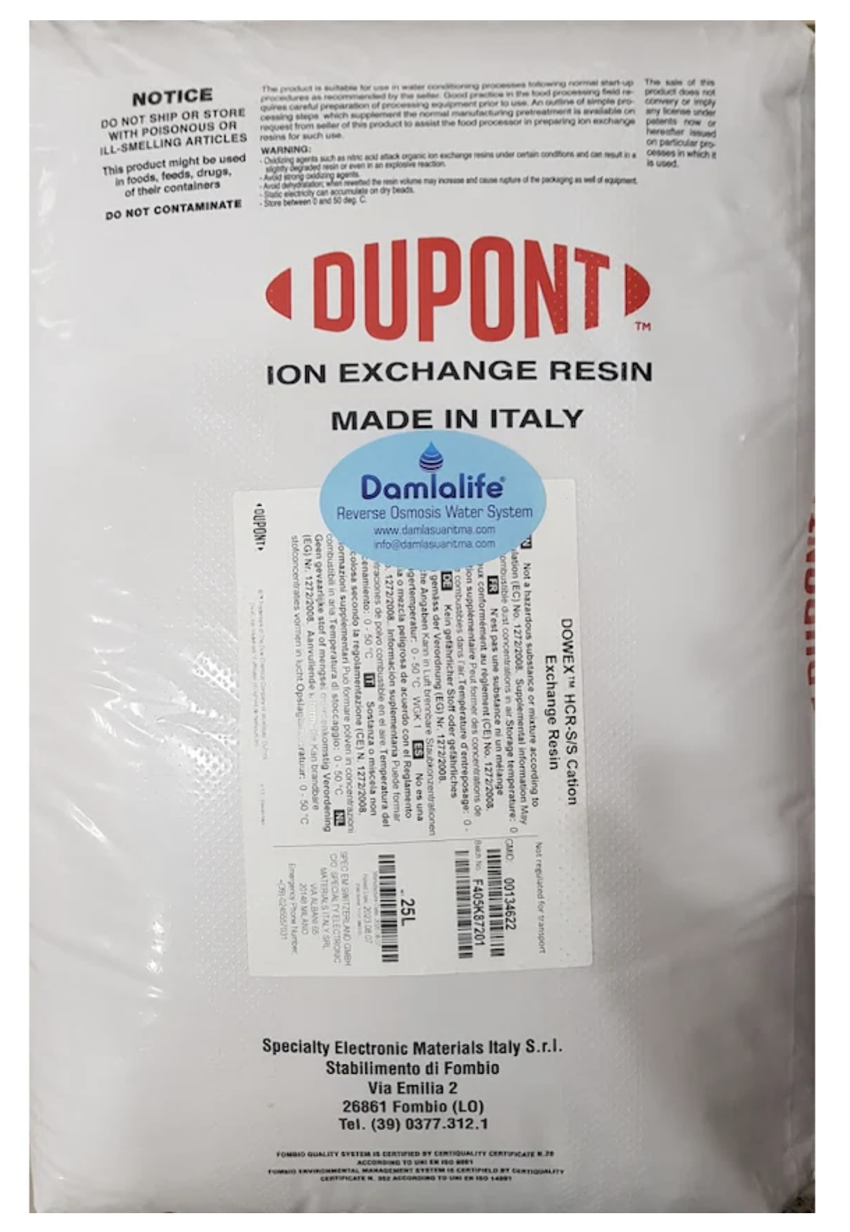 Dupont Dowex  Reçine İtalyan Torba  25 Litre-06001000