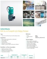 Wilo Waste 14.9  Dalgıç Pompa - Foseptik sular için - Flatörlü - 1 HP