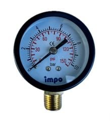 İmpo manometre Ø50 - 0/10Bar - Metal Gövdeli - Alttan Çıkışlı - HX50R