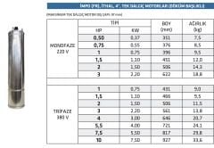 İmpo 4'' Dalgıç Motoru FR - 1 HP (0,75 KW) - 220 V - Monofaze