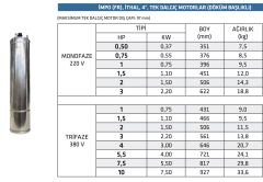 İmpo 4'' Dalgıç Motoru FR - 2 HP (1,5 KW) - 380 V - Trifaze