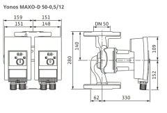 Wilo Yonos Maxo D 50/0,5-12 İkiz Sir. Pompası - DN50 - 28 cm