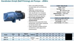Grandfar  JSWm75 Jet Pompa 1 HP - Pirinç çarklı