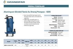 Grandfar  QDX 1.5-32-0,75F Keson Kuyu Dalgıç Pompası 1 HP- 33 Metre