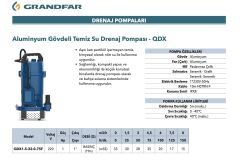 Grandfar  QDX 1.5-32-0,75F Keson Kuyu Dalgıç Pompası 1 HP- 33 Metre