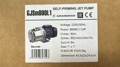 Grandfar  GJSm800L1 Paslanmaz  Jet Pompa 1,1 HP