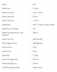 Viler 4PD-2,2  4'' Dalgıç Motoru - 3 HP (2,2 KW) - 380 V - Trifaze