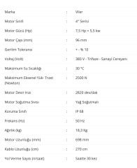 Viler 4PD-5.5   4'' Dalgıç Motoru - 7,5 HP (5,5KW) - 380 V - Trifaze