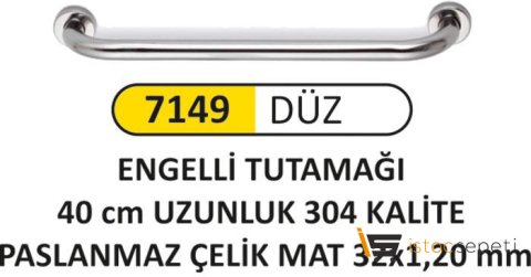 Arı Metal 7149 40 cm Paslanmaz Çelik Düz Engelli Tutunma Barı