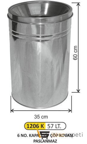 Arı Metal 1206 K Kapalı Tip Çöp Kovası Paslanmaz 57 Litre