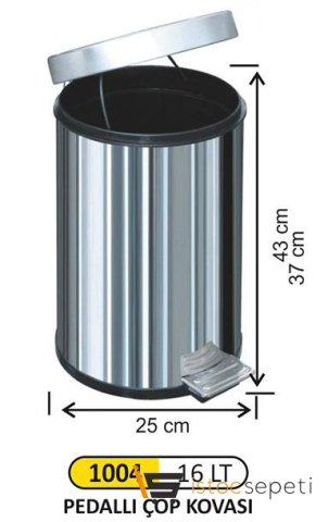Arı Metal Metal Pedallı Çöp Kovası 16 Lt-1004