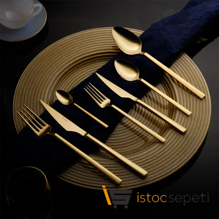 84 Parça 12 Kişilik Ortaköy Çatal Kaşık Bıçak Seti (Gold)