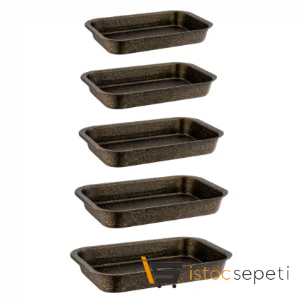 5 Parça Gold Stone Dikdörtgen Fırın Tepsisi Seti (30-32-34-36-38 cm)