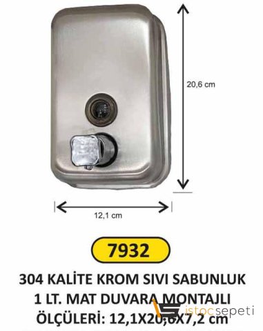 Arı Metal Mat Krom Paslanmaz Sıvı Sabunluk Sabun Dispenseri 1000 gr