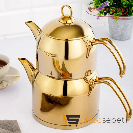 Venüs Çelik Çaydanlık Takımı Orta Boy 1.3+2.2 Litre (Gold)