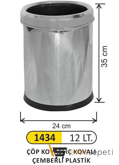 Arı Metal Ofis Tipi İç Kovalı Çemberli Paslanmaz Çöp Kovası 12 L 1434