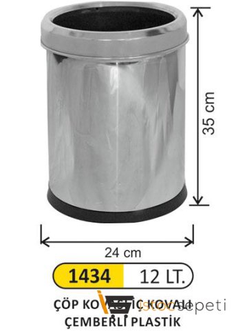 Arı Metal Ofis Tipi İç Kovalı Çemberli Paslanmaz Çöp Kovası 12 L 1434