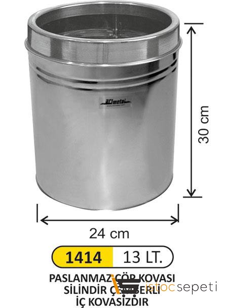 Arı Metal 1414 Ofis Çöp Kovası Çemberli 13 Lt Paslanmaz