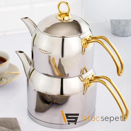 Venüs Çelik Çaydanlık Takımı Orta Boy 1.3+2.2 Litre (Silver)