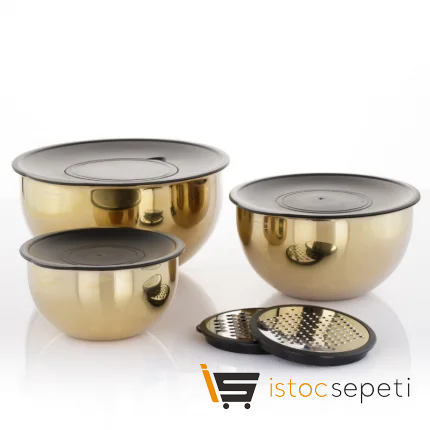 9 Parça Venüs Çift Rendeli Karıştırma Kabı Seti (Gold)