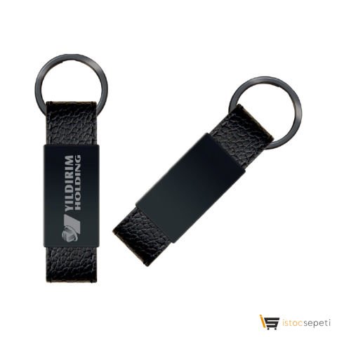 Siyah Metal Suni̇ Deri̇ Anahtarlık Çift Taraflı Promosyon