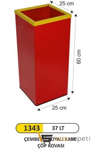 Arı Metal 1343 Kare Çemberli Çöp Kovası Boyalı 37 Litre
